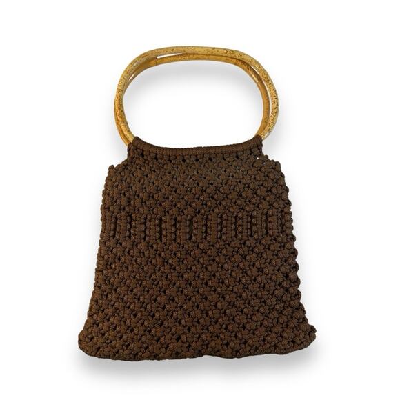 Chocolate Brown Crochet Bag with Bamboo Handles - Picture 8 of 8